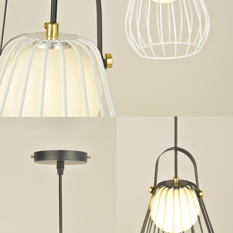 Gourd Cage Pendant Light Kit Minimalist Metal 1 Light Black/White/Rose Gold Hanging Ceiling Light Clearhalo 'Ceiling Lights' 'Modern Pendants' 'Modern' 'Pendant Lights' 'Pendants' Lighting' 208283