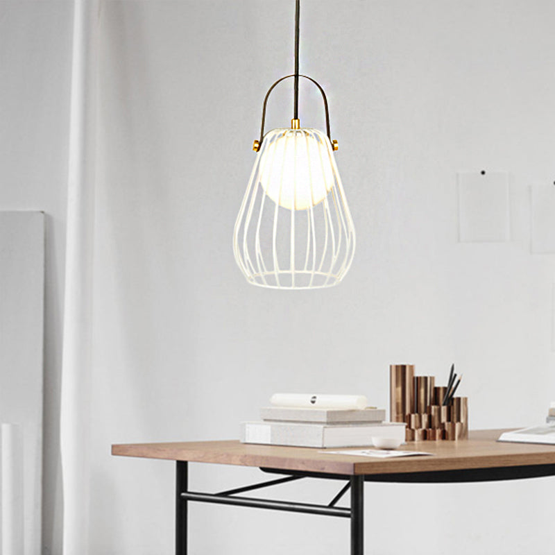 Gourd Cage Pendant Light Kit Minimalist Metal 1 Light Black/White/Rose Gold Hanging Ceiling Light White Clearhalo 'Ceiling Lights' 'Modern Pendants' 'Modern' 'Pendant Lights' 'Pendants' Lighting' 208284