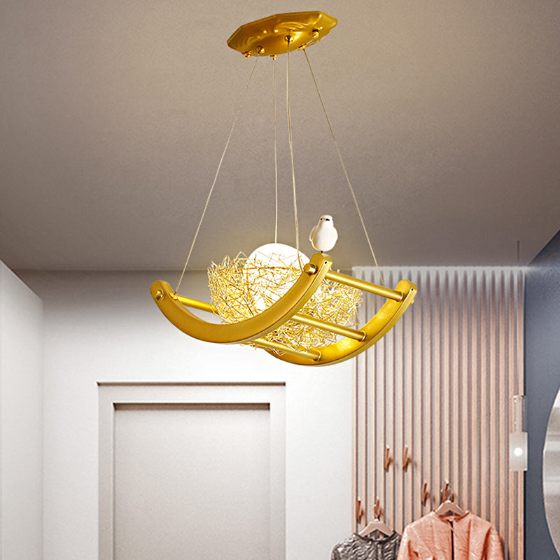 Brass Nest Pendant Light Art Deco 1 Light Metal Suspension Light with Ring/Oval/Sled Frame, 9.5"/12"/14" Wide Clearhalo 'Ceiling Lights' 'Pendant Lights' 'Pendants' Lighting' 208362