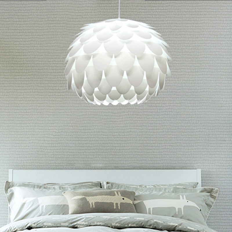 Squama Pendant Light Arc Deco Plastic 1 Light White Ceiling Pendant Light for Bedroom, 12"/16" Wide White Clearhalo 'Ceiling Lights' 'Modern Pendants' 'Modern' 'Pendant Lights' 'Pendants' Lighting' 208411