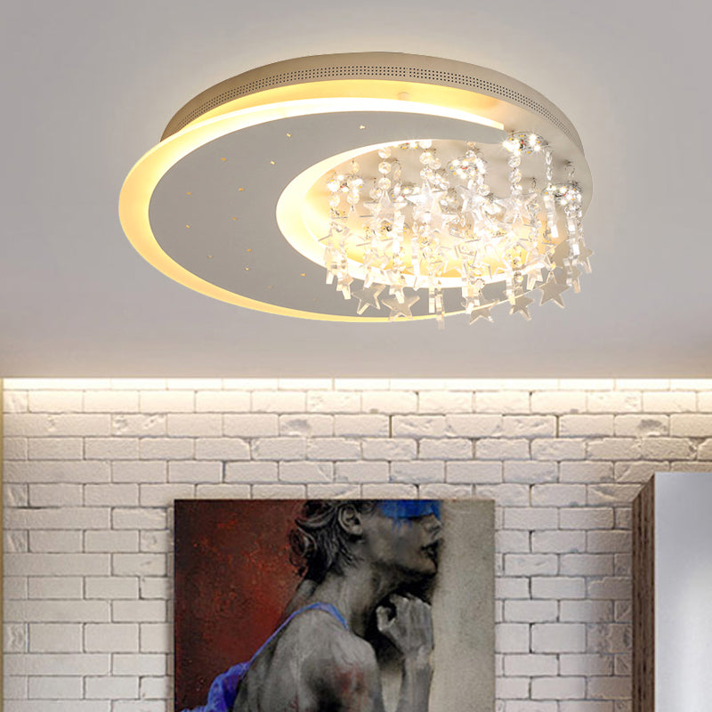 White Crescent LED Flushmount Light with Crystal Deco Modern Acrylic Ceiling Lamp for Kid Bedroom Clearhalo 'Ceiling Lights' 'Close To Ceiling Lights' 'Close to ceiling' 'Flush mount' Lighting' 208426