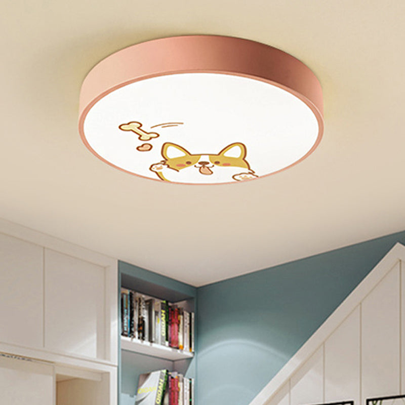 Acrylic Round LED Flush Ceiling Light with Doggy Animal Ceiling Lamp with Doggy in Pink Pink Clearhalo 'Ceiling Lights' 'Close To Ceiling Lights' 'Close to ceiling' 'Flush mount' Lighting' 208541