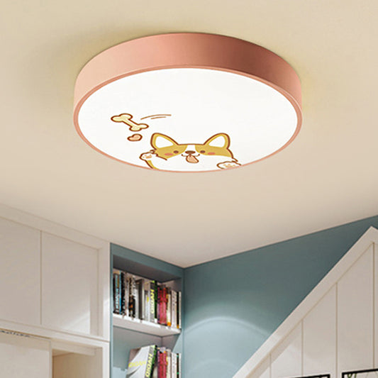 Acrylic Round LED Flush Ceiling Light with Doggy Animal Ceiling Lamp with Doggy in Pink Pink Clearhalo 'Ceiling Lights' 'Close To Ceiling Lights' 'Close to ceiling' 'Flush mount' Lighting' 208541