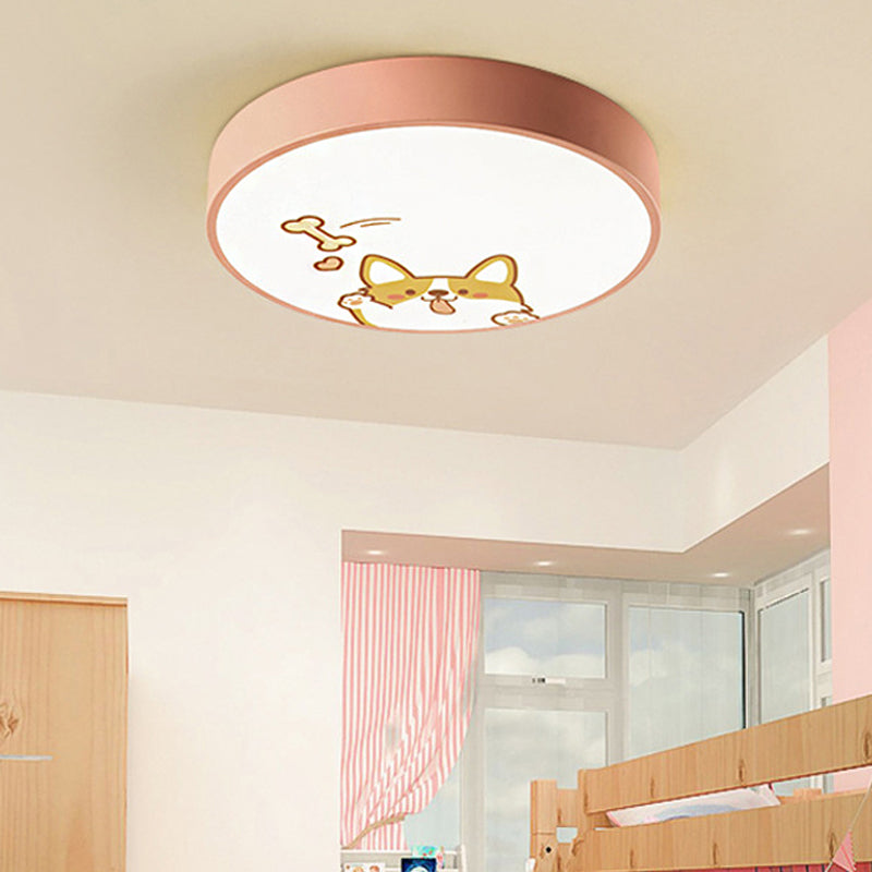 Acrylic Round LED Flush Ceiling Light with Doggy Animal Ceiling Lamp with Doggy in Pink Clearhalo 'Ceiling Lights' 'Close To Ceiling Lights' 'Close to ceiling' 'Flush mount' Lighting' 208542