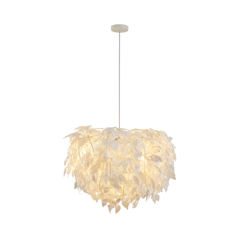 White Leaf Pendant Lamp Modern Fabric 1 Light Bedroom Hanging Light Fixture, 19.5"/23.5"/27.5" Wide Clearhalo 'Ceiling Lights' 'Modern Pendants' 'Modern' 'Pendant Lights' 'Pendants' Lighting' 208566