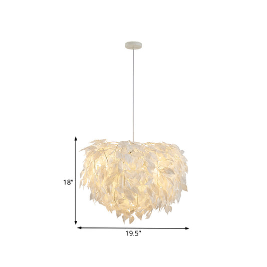 White Leaf Pendant Lamp Modern Fabric 1 Light Bedroom Hanging Light Fixture, 19.5"/23.5"/27.5" Wide Clearhalo 'Ceiling Lights' 'Modern Pendants' 'Modern' 'Pendant Lights' 'Pendants' Lighting' 208567