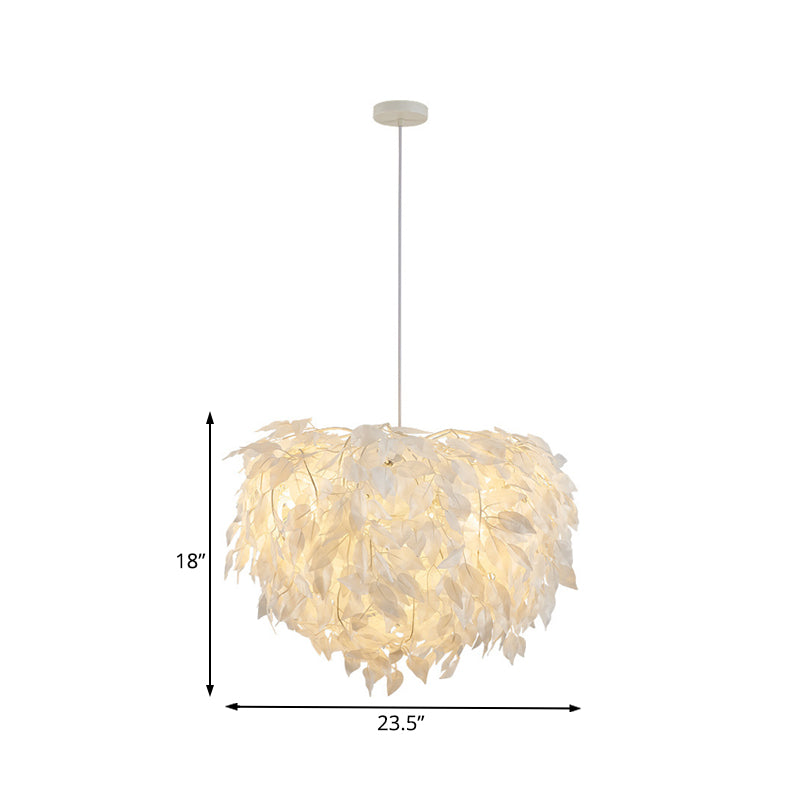 White Leaf Pendant Lamp Modern Fabric 1 Light Bedroom Hanging Light Fixture, 19.5"/23.5"/27.5" Wide Clearhalo 'Ceiling Lights' 'Modern Pendants' 'Modern' 'Pendant Lights' 'Pendants' Lighting' 208568