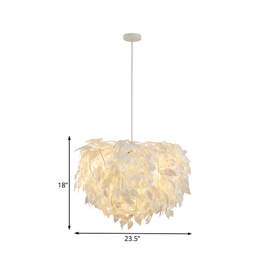 White Leaf Pendant Lamp Modern Fabric 1 Light Bedroom Hanging Light Fixture, 19.5"/23.5"/27.5" Wide Clearhalo 'Ceiling Lights' 'Modern Pendants' 'Modern' 'Pendant Lights' 'Pendants' Lighting' 208568