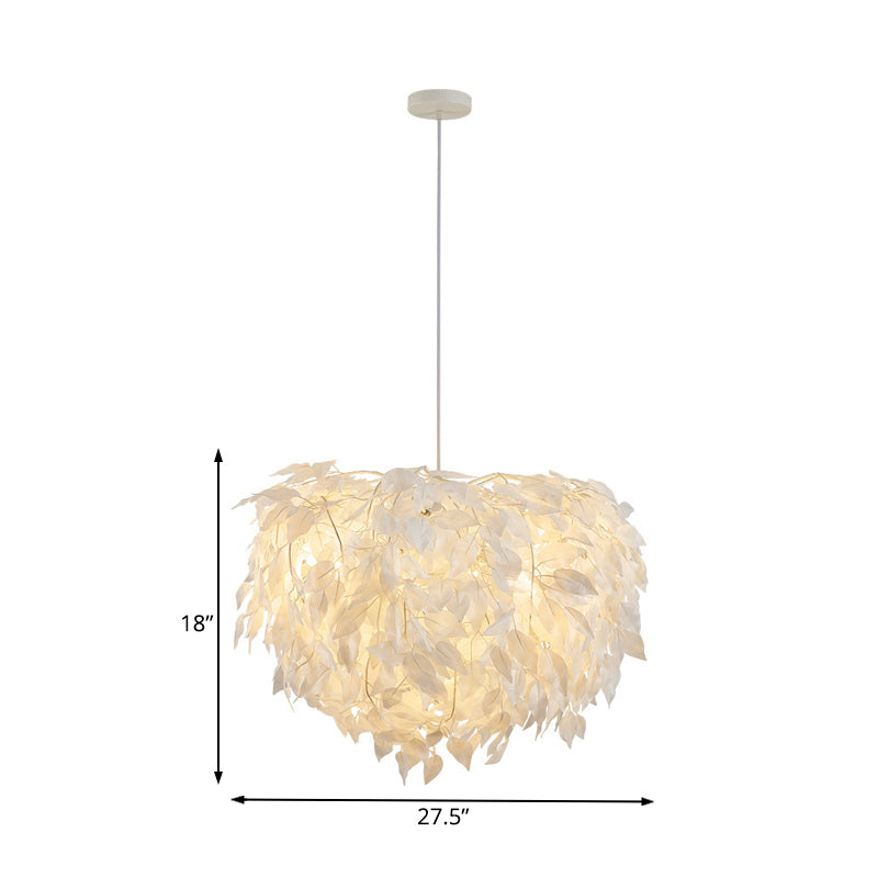 White Leaf Pendant Lamp Modern Fabric 1 Light Bedroom Hanging Light Fixture, 19.5"/23.5"/27.5" Wide Clearhalo 'Ceiling Lights' 'Modern Pendants' 'Modern' 'Pendant Lights' 'Pendants' Lighting' 208569