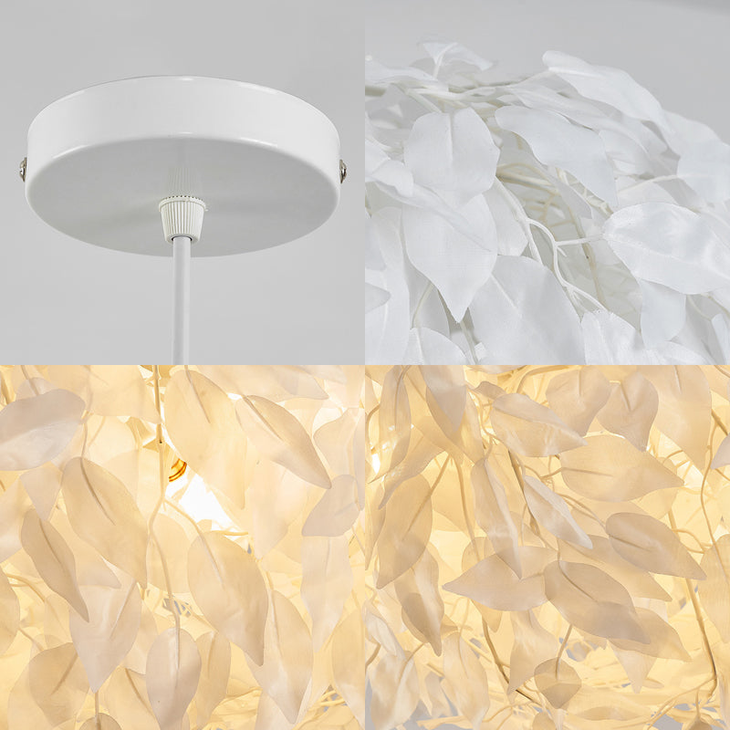 White Leaf Pendant Lamp Modern Fabric 1 Light Bedroom Hanging Light Fixture, 19.5"/23.5"/27.5" Wide Clearhalo 'Ceiling Lights' 'Modern Pendants' 'Modern' 'Pendant Lights' 'Pendants' Lighting' 208570