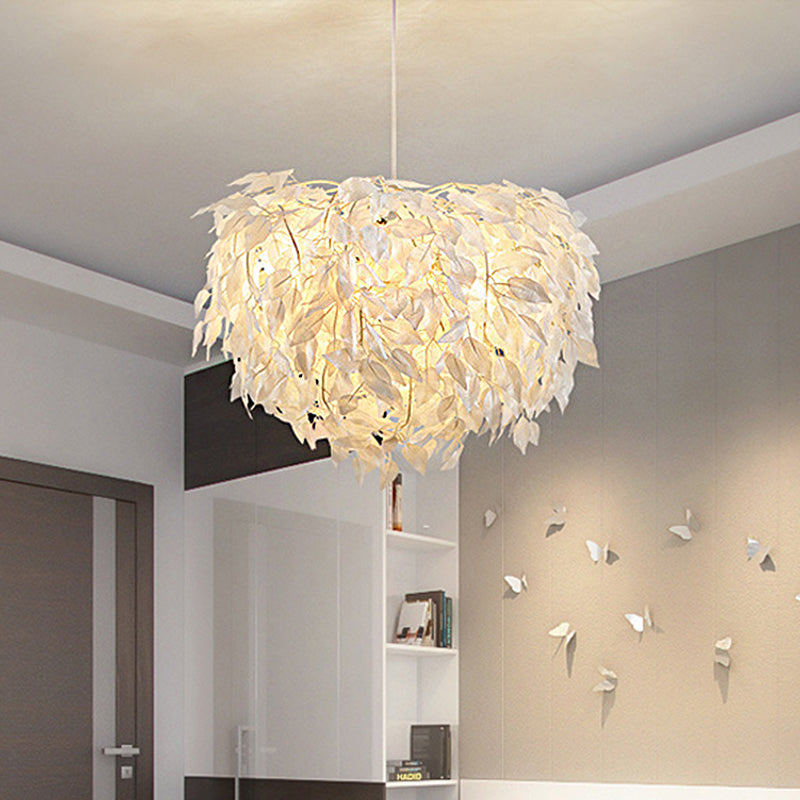 White Leaf Pendant Lamp Modern Fabric 1 Light Bedroom Hanging Light Fixture, 19.5"/23.5"/27.5" Wide White 27.5" Clearhalo 'Ceiling Lights' 'Modern Pendants' 'Modern' 'Pendant Lights' 'Pendants' Lighting' 208571