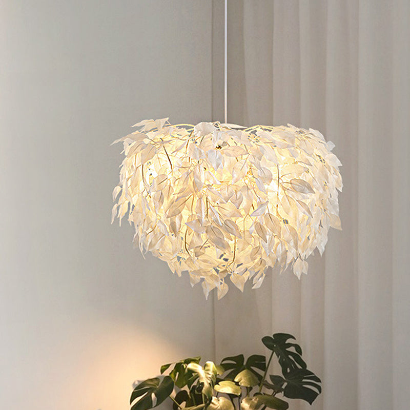 White Leaf Pendant Lamp Modern Fabric 1 Light Bedroom Hanging Light Fixture, 19.5"/23.5"/27.5" Wide White 19.5" Clearhalo 'Ceiling Lights' 'Modern Pendants' 'Modern' 'Pendant Lights' 'Pendants' Lighting' 208572