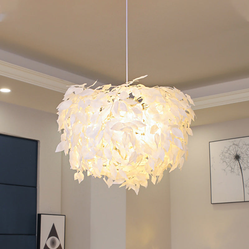 White Leaf Pendant Lamp Modern Fabric 1 Light Bedroom Hanging Light Fixture, 19.5"/23.5"/27.5" Wide White 23.5" Clearhalo 'Ceiling Lights' 'Modern Pendants' 'Modern' 'Pendant Lights' 'Pendants' Lighting' 208573