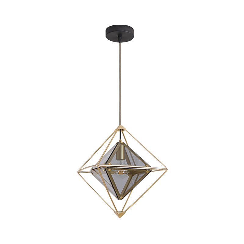 Modern 1 Light Pendant Light with Amber/Smoke Gray Glass Shade Polygon Ceiling Lamp with Black/Gold Frame Clearhalo 'Ceiling Lights' 'Close To Ceiling Lights' 'Glass shade' 'Glass' 'Modern Pendants' 'Modern' 'Pendant Lights' 'Pendants' Lighting' 208588