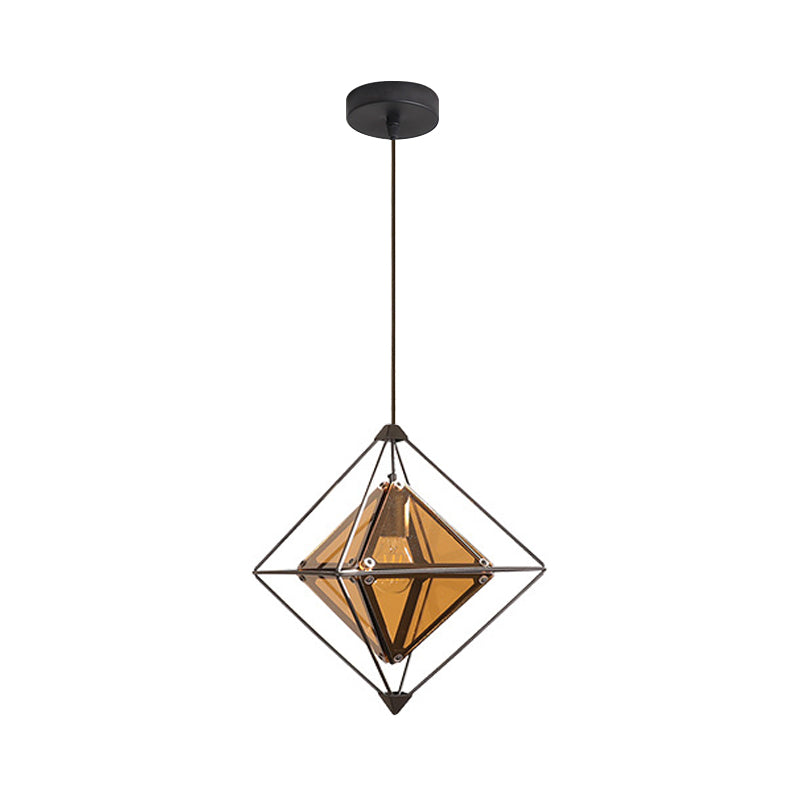 Modern 1 Light Pendant Light with Amber/Smoke Gray Glass Shade Polygon Ceiling Lamp with Black/Gold Frame Clearhalo 'Ceiling Lights' 'Close To Ceiling Lights' 'Glass shade' 'Glass' 'Modern Pendants' 'Modern' 'Pendant Lights' 'Pendants' Lighting' 208591