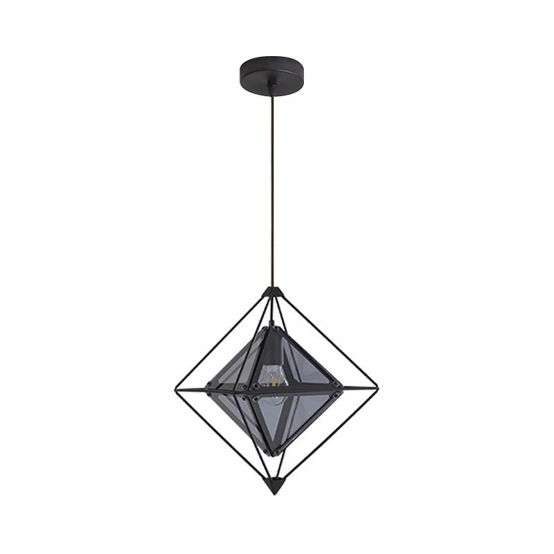 Modern 1 Light Pendant Light with Amber/Smoke Gray Glass Shade Polygon Ceiling Lamp with Black/Gold Frame Clearhalo 'Ceiling Lights' 'Close To Ceiling Lights' 'Glass shade' 'Glass' 'Modern Pendants' 'Modern' 'Pendant Lights' 'Pendants' Lighting' 208594