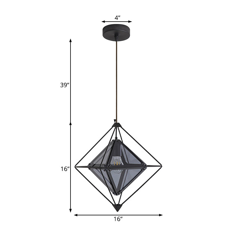 Modern 1 Light Pendant Light with Amber/Smoke Gray Glass Shade Polygon Ceiling Lamp with Black/Gold Frame Clearhalo 'Ceiling Lights' 'Close To Ceiling Lights' 'Glass shade' 'Glass' 'Modern Pendants' 'Modern' 'Pendant Lights' 'Pendants' Lighting' 208595