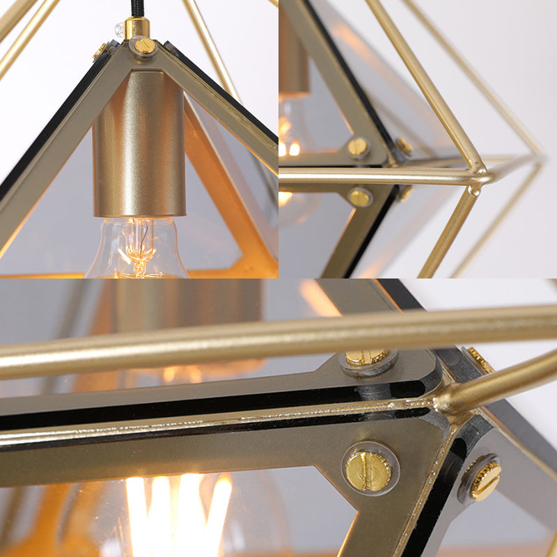 Modern 1 Light Pendant Light with Amber/Smoke Gray Glass Shade Polygon Ceiling Lamp with Black/Gold Frame Clearhalo 'Ceiling Lights' 'Close To Ceiling Lights' 'Glass shade' 'Glass' 'Modern Pendants' 'Modern' 'Pendant Lights' 'Pendants' Lighting' 208596