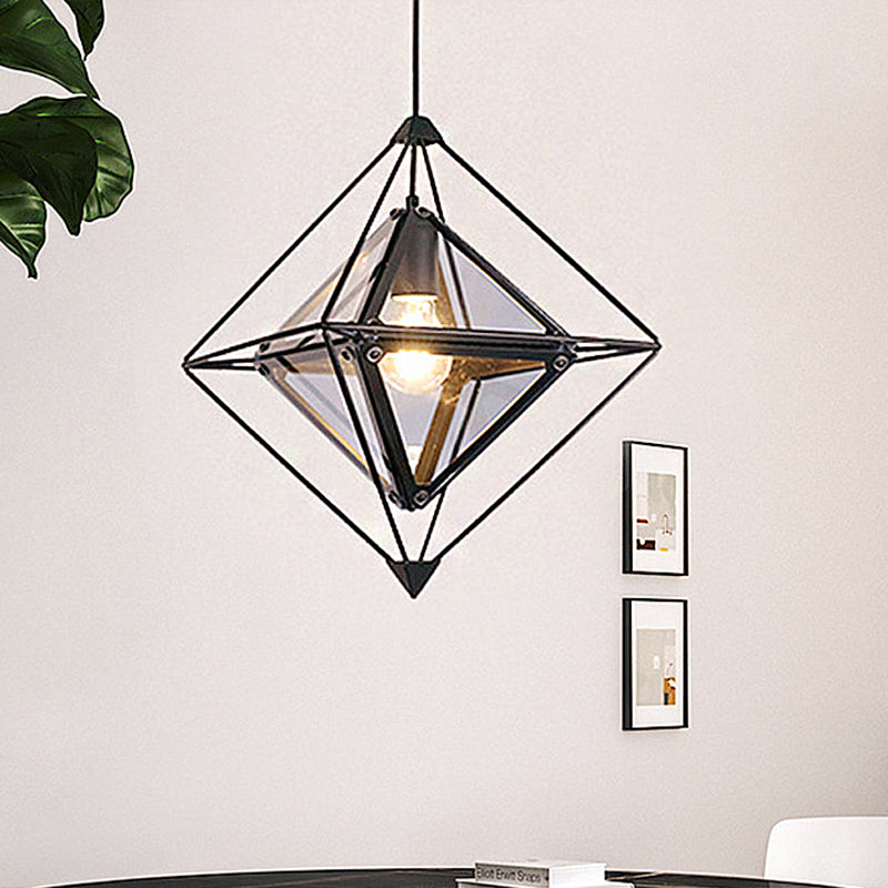 Modern 1 Light Pendant Light with Amber/Smoke Gray Glass Shade Polygon Ceiling Lamp with Black/Gold Frame Black Smoke Grey Clearhalo 'Ceiling Lights' 'Close To Ceiling Lights' 'Glass shade' 'Glass' 'Modern Pendants' 'Modern' 'Pendant Lights' 'Pendants' Lighting' 208597