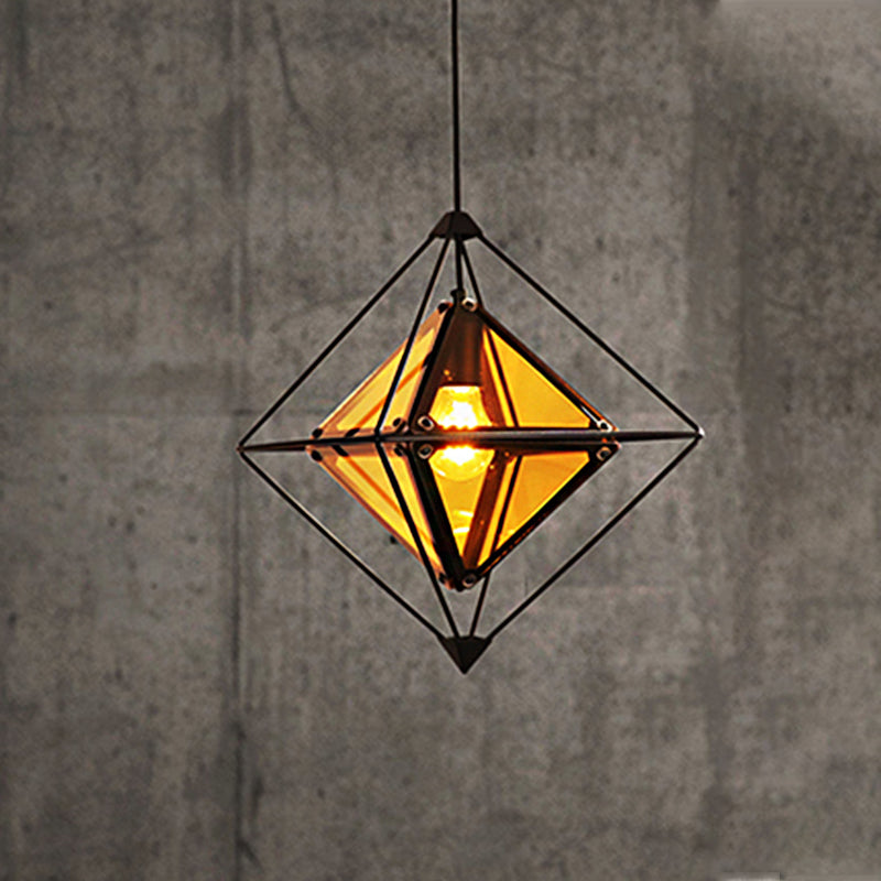 Modern 1 Light Pendant Light with Amber/Smoke Gray Glass Shade Polygon Ceiling Lamp with Black/Gold Frame Black Amber Clearhalo 'Ceiling Lights' 'Close To Ceiling Lights' 'Glass shade' 'Glass' 'Modern Pendants' 'Modern' 'Pendant Lights' 'Pendants' Lighting' 208599