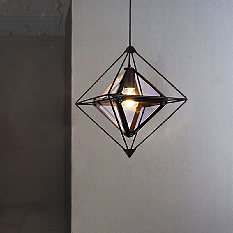 Modern 1 Light Pendant Light with Amber/Smoke Gray Glass Shade Polygon Ceiling Lamp with Black/Gold Frame Clearhalo 'Ceiling Lights' 'Close To Ceiling Lights' 'Glass shade' 'Glass' 'Modern Pendants' 'Modern' 'Pendant Lights' 'Pendants' Lighting' 208604