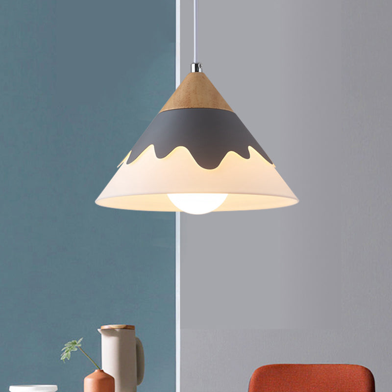 Modern Cone Hanging Lamp Metal 1 Light Dining Room Pendant Light Fixture in White/Gray/Black Grey Clearhalo 'Ceiling Lights' 'Modern Pendants' 'Modern' 'Pendant Lights' 'Pendants' Lighting' 208641