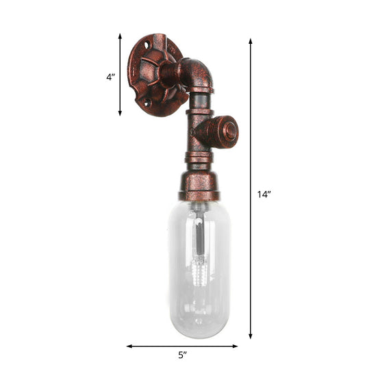 Clear Glass Weathered Copper Sconce Lighting Capsule 1 Light Industrial Wall Mounted Pipe Light Clearhalo 'Art deco wall lights' 'Cast Iron' 'Glass' 'Industrial wall lights' 'Industrial' 'Middle century wall lights' 'Modern' 'Rustic wall lights' 'Tiffany' 'Traditional wall lights' 'Wall Lamps & Sconces' 'Wall Lights' Lighting' 208656