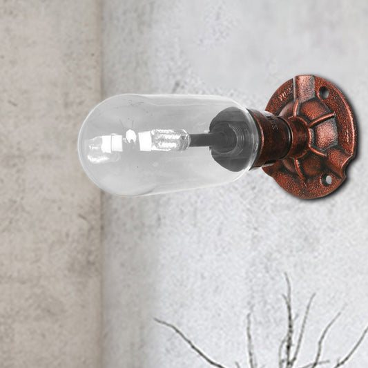 Clear Glass Weathered Copper Sconce Lighting Capsule 1 Light Industrial Wall Mounted Pipe Light Clearhalo 'Art deco wall lights' 'Cast Iron' 'Glass' 'Industrial wall lights' 'Industrial' 'Middle century wall lights' 'Modern' 'Rustic wall lights' 'Tiffany' 'Traditional wall lights' 'Wall Lamps & Sconces' 'Wall Lights' Lighting' 208661