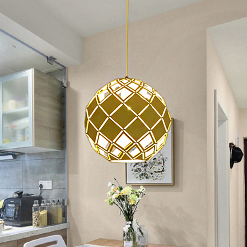 Hollow Globe Shade Pendant Light Nordic Metal 1 Light Blue/Red/Yellow Ceiling Lamp for Study Room Clearhalo 'Ceiling Lights' 'Modern Pendants' 'Modern' 'Pendant Lights' 'Pendants' Lighting' 208664