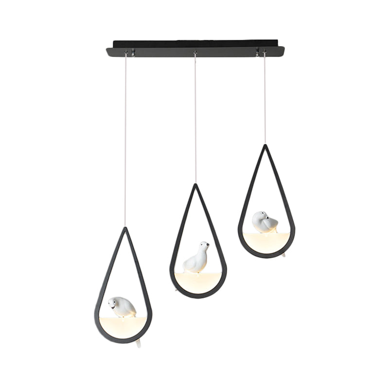 Waterdrop Frame Hanging Lamp Acrylic 1/2/3 Lights Black/White Ceiling Pendant for Dining Room in Warm/White Light Clearhalo 'Ceiling Lights' 'Modern Pendants' 'Modern' 'Pendant Lights' 'Pendants' Lighting' 208711