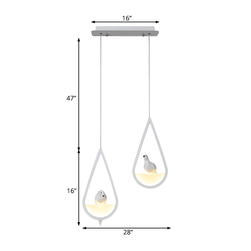 Waterdrop Frame Hanging Lamp Acrylic 1/2/3 Lights Black/White Ceiling Pendant for Dining Room in Warm/White Light Clearhalo 'Ceiling Lights' 'Modern Pendants' 'Modern' 'Pendant Lights' 'Pendants' Lighting' 208719