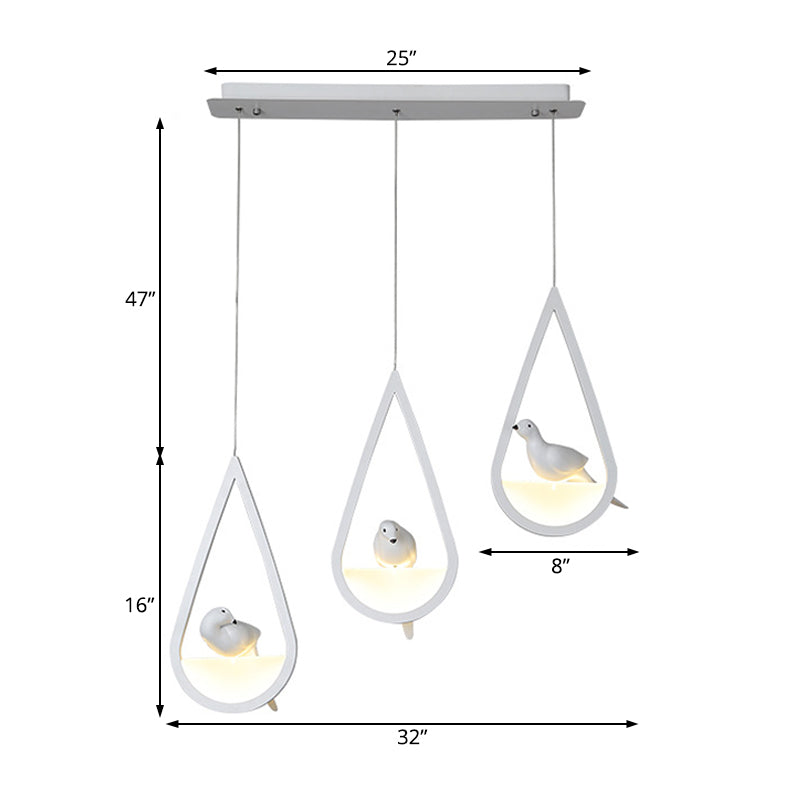 Waterdrop Frame Hanging Lamp Acrylic 1/2/3 Lights Black/White Ceiling Pendant for Dining Room in Warm/White Light Clearhalo 'Ceiling Lights' 'Modern Pendants' 'Modern' 'Pendant Lights' 'Pendants' Lighting' 208723