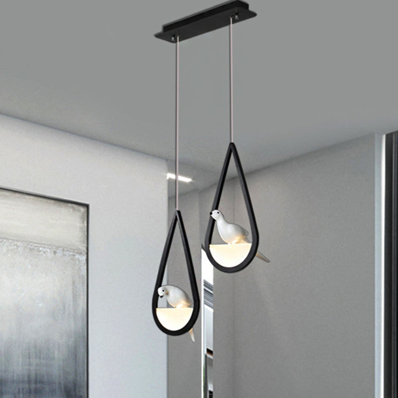 Waterdrop Frame Hanging Lamp Acrylic 1/2/3 Lights Black/White Ceiling Pendant for Dining Room in Warm/White Light 2 Black Clearhalo 'Ceiling Lights' 'Modern Pendants' 'Modern' 'Pendant Lights' 'Pendants' Lighting' 208726