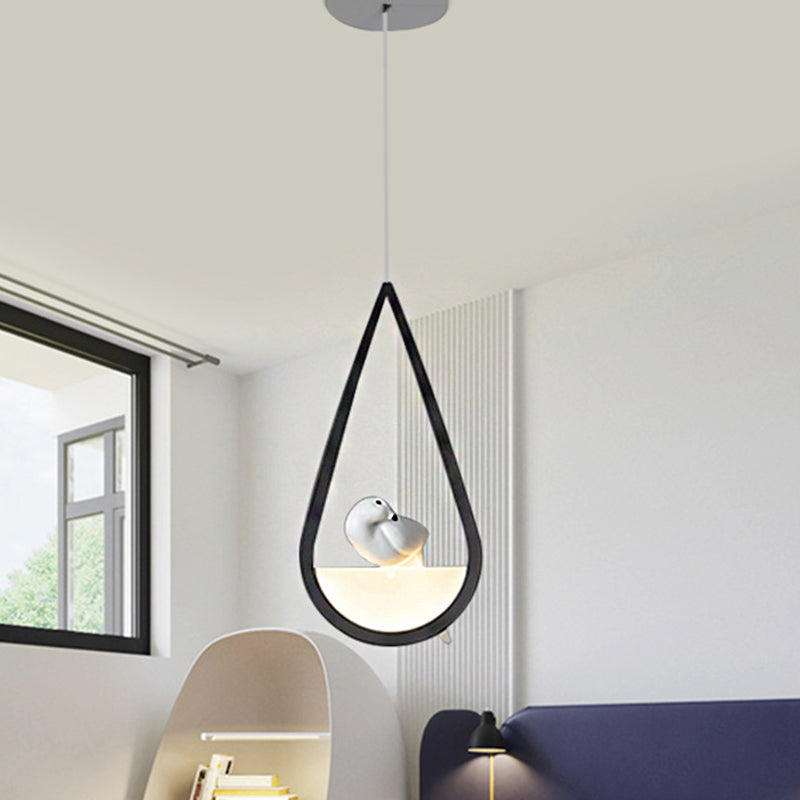 Waterdrop Frame Hanging Lamp Acrylic 1/2/3 Lights Black/White Ceiling Pendant for Dining Room in Warm/White Light 1 Black Clearhalo 'Ceiling Lights' 'Modern Pendants' 'Modern' 'Pendant Lights' 'Pendants' Lighting' 208727