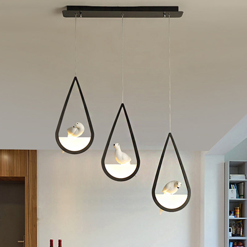 Waterdrop Frame Hanging Lamp Acrylic 1/2/3 Lights Black/White Ceiling Pendant for Dining Room in Warm/White Light 3 Black Clearhalo 'Ceiling Lights' 'Modern Pendants' 'Modern' 'Pendant Lights' 'Pendants' Lighting' 208732