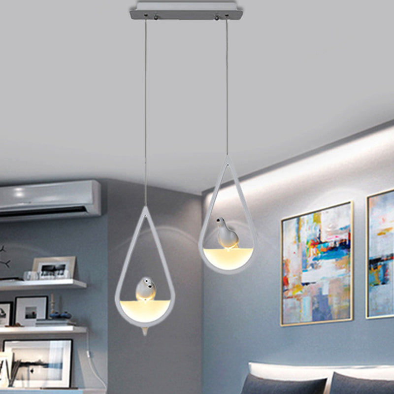 Waterdrop Frame Hanging Lamp Acrylic 1/2/3 Lights Black/White Ceiling Pendant for Dining Room in Warm/White Light 2 White Clearhalo 'Ceiling Lights' 'Modern Pendants' 'Modern' 'Pendant Lights' 'Pendants' Lighting' 208734