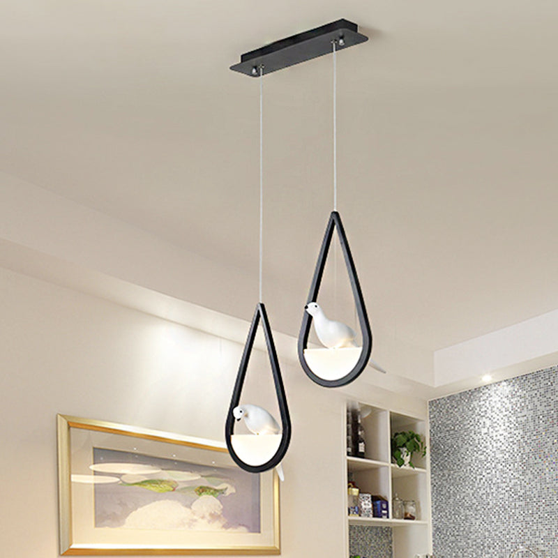 Waterdrop Frame Hanging Lamp Acrylic 1/2/3 Lights Black/White Ceiling Pendant for Dining Room in Warm/White Light Clearhalo 'Ceiling Lights' 'Modern Pendants' 'Modern' 'Pendant Lights' 'Pendants' Lighting' 208736