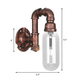 1 Bulb Clear Glass Wall Lighting Industrial Weathered Copper Oval Bedroom Sconce Light Fixture with Pipe Design Clearhalo 'Art deco wall lights' 'Cast Iron' 'Glass' 'Industrial wall lights' 'Industrial' 'Middle century wall lights' 'Modern' 'Rustic wall lights' 'Tiffany' 'Traditional wall lights' 'Wall Lamps & Sconces' 'Wall Lights' Lighting' 208770