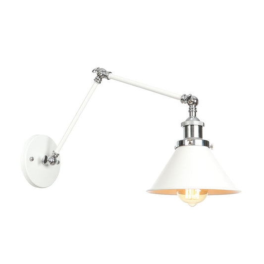 1 Light Wall Lamp Lighting Industrial Cone/Saucer/Wavy Metal Sconce Light Fixture in White with Adjustable Arm Clearhalo 'Art deco wall lights' 'Cast Iron' 'Glass' 'Industrial wall lights' 'Industrial' 'Middle century wall lights' 'Modern' 'Rustic wall lights' 'Tiffany' 'Traditional wall lights' 'Wall Lamps & Sconces' 'Wall Lights' Lighting' 208896