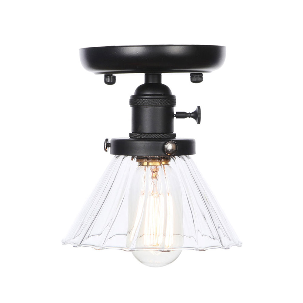 1 Bulb Semi Flush Mount Clear/Amber Glass Industrial Cone/Rhombus/Bell Ceiling Light for Kitchen Clearhalo 'Ceiling Lights' 'Close To Ceiling Lights' 'Close to ceiling' 'Glass shade' 'Glass' 'Semi-flushmount' Lighting' 208909