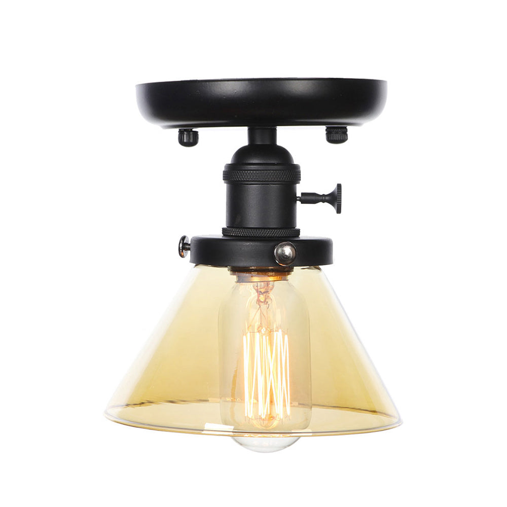 1 Bulb Semi Flush Mount Clear/Amber Glass Industrial Cone/Rhombus/Bell Ceiling Light for Kitchen Clearhalo 'Ceiling Lights' 'Close To Ceiling Lights' 'Close to ceiling' 'Glass shade' 'Glass' 'Semi-flushmount' Lighting' 208912