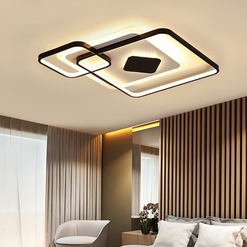 Geometric Flush Ceiling Light Simple Metal LED Black Ceiling Flush Mount Light in White/Warm Light, 16.5"/19.5"/23.5" Wide Clearhalo 'Ceiling Lights' 'Close To Ceiling Lights' 'Close to ceiling' 'Flush mount' Lighting' 208941