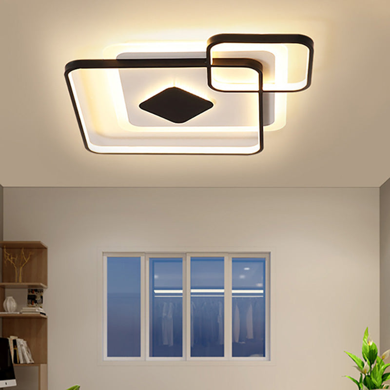 Geometric Flush Ceiling Light Simple Metal LED Black Ceiling Flush Mount Light in White/Warm Light, 16.5"/19.5"/23.5" Wide Clearhalo 'Ceiling Lights' 'Close To Ceiling Lights' 'Close to ceiling' 'Flush mount' Lighting' 208942