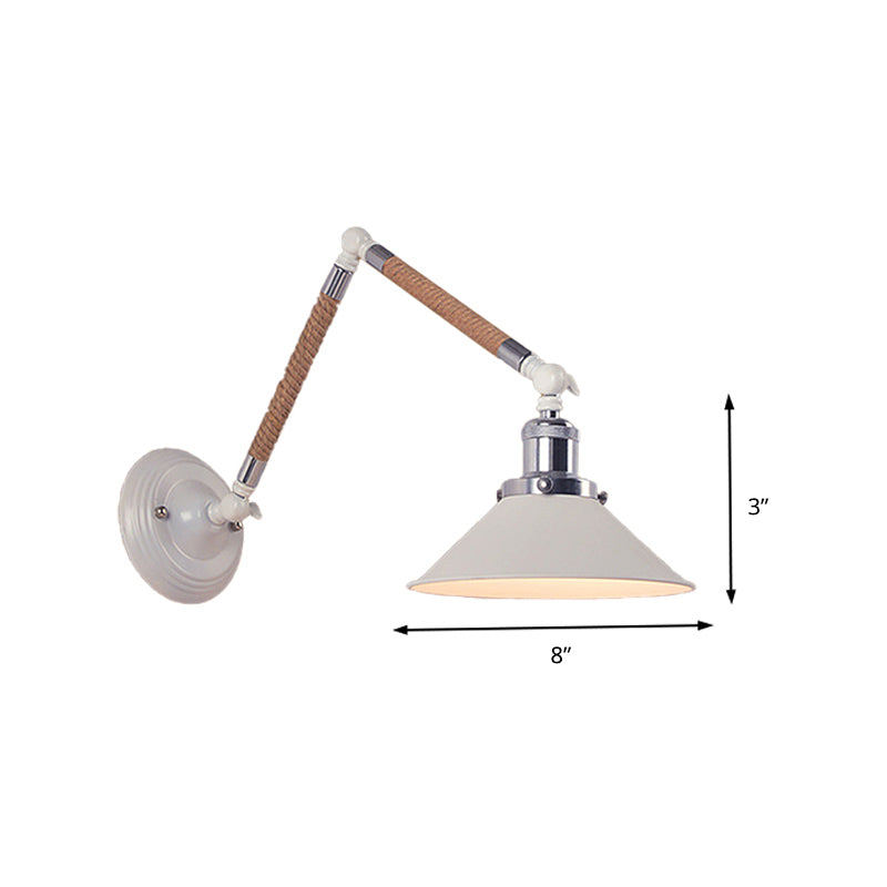 1 Head Flared Wall Lighting with Swing Arm Vintage Style White Metal Sconce Light Fixture, 7"/8" Dia Clearhalo 'Cast Iron' 'Glass' 'Industrial' 'Modern wall lights' 'Modern' 'Tiffany' 'Traditional wall lights' 'Wall Lamps & Sconces' 'Wall Lights' Lighting' 208968