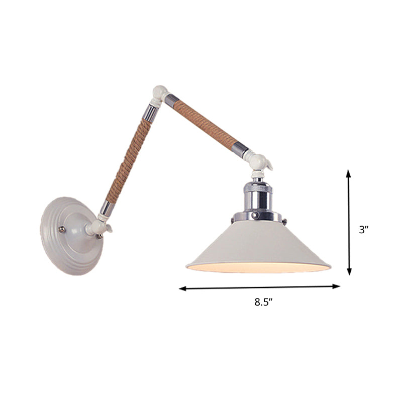 1 Head Flared Wall Lighting with Swing Arm Vintage Style White Metal Sconce Light Fixture, 7"/8" Dia Clearhalo 'Cast Iron' 'Glass' 'Industrial' 'Modern wall lights' 'Modern' 'Tiffany' 'Traditional wall lights' 'Wall Lamps & Sconces' 'Wall Lights' Lighting' 208969