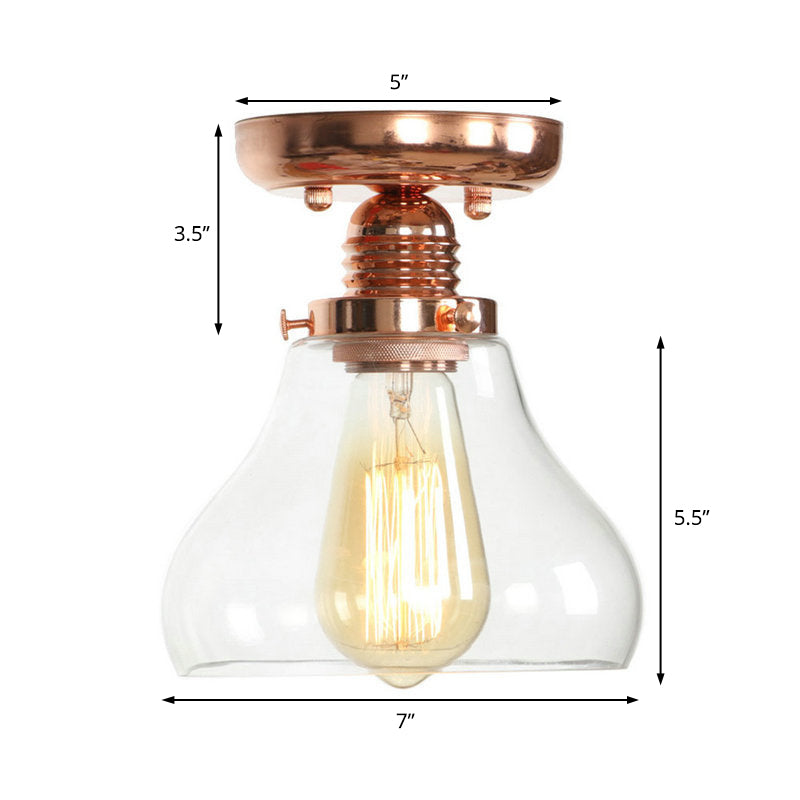 Copper 1 Light Ceiling Lighting Industrial Clear Glass Globe/Pear/Bowl Shade Semi Flush Light Clearhalo 'Ceiling Lights' 'Close To Ceiling Lights' 'Close to ceiling' 'Glass shade' 'Glass' 'Semi-flushmount' Lighting' 209078