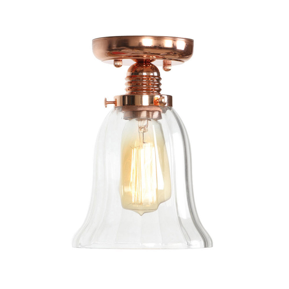 1 Light Ceiling Light Fixture with Cone/Barrel/Bell Shade Clear Glass Industrial Living Room Semi Flush in Copper Clearhalo 'Ceiling Lights' 'Close To Ceiling Lights' 'Close to ceiling' 'Glass shade' 'Glass' 'Semi-flushmount' Lighting' 209099