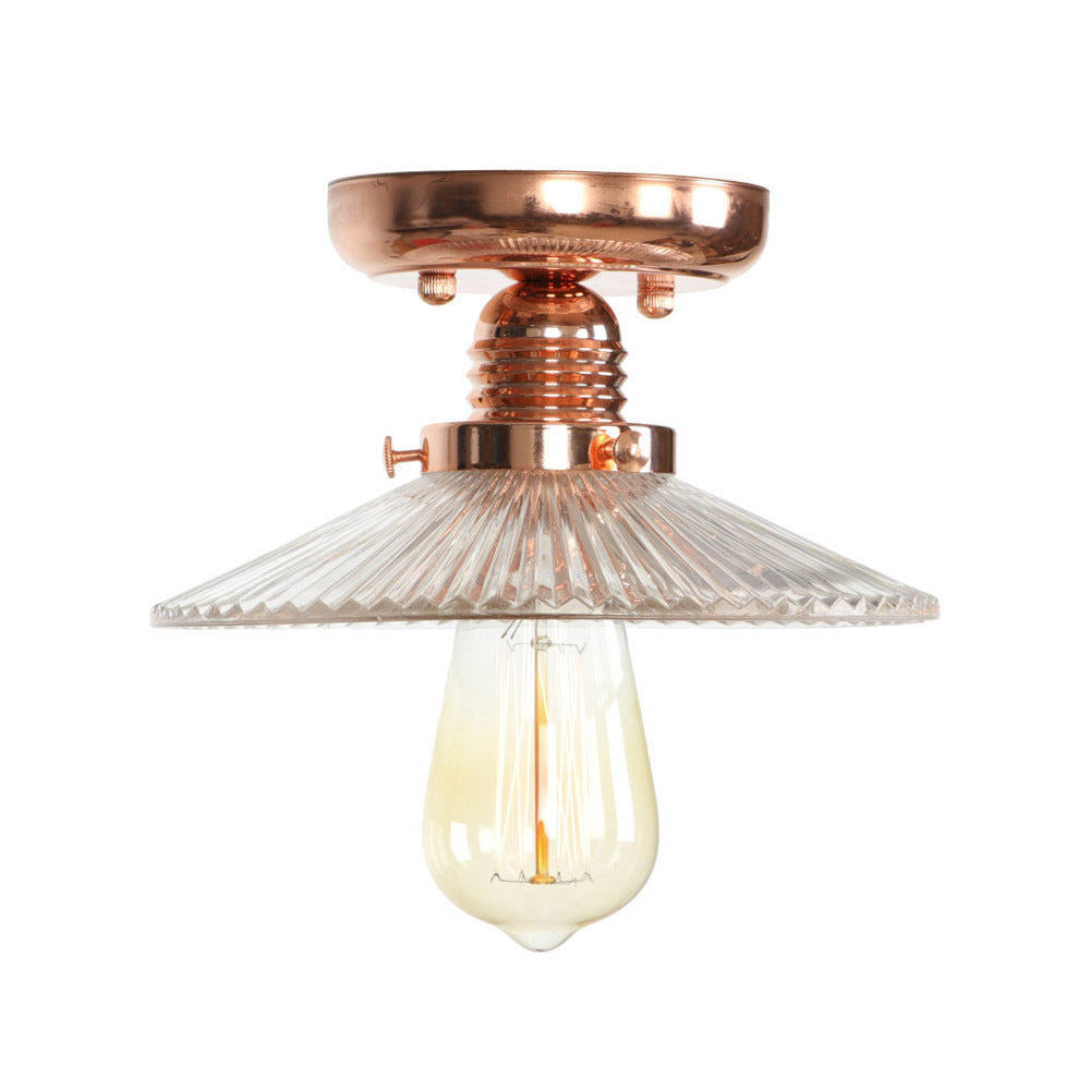 Single Bulb Semi Flush Mount Industrial Cone/Saucer/Wavy Frosted Glass Ceiling Light in Copper Clearhalo 'Ceiling Lights' 'Close To Ceiling Lights' 'Close to ceiling' 'Semi-flushmount' Lighting' 209111