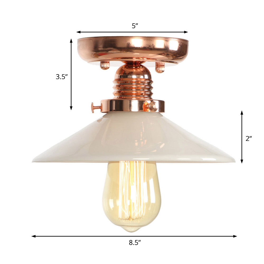 Single Bulb Semi Flush Mount Industrial Cone/Saucer/Wavy Frosted Glass Ceiling Light in Copper Clearhalo 'Ceiling Lights' 'Close To Ceiling Lights' 'Close to ceiling' 'Semi-flushmount' Lighting' 209116