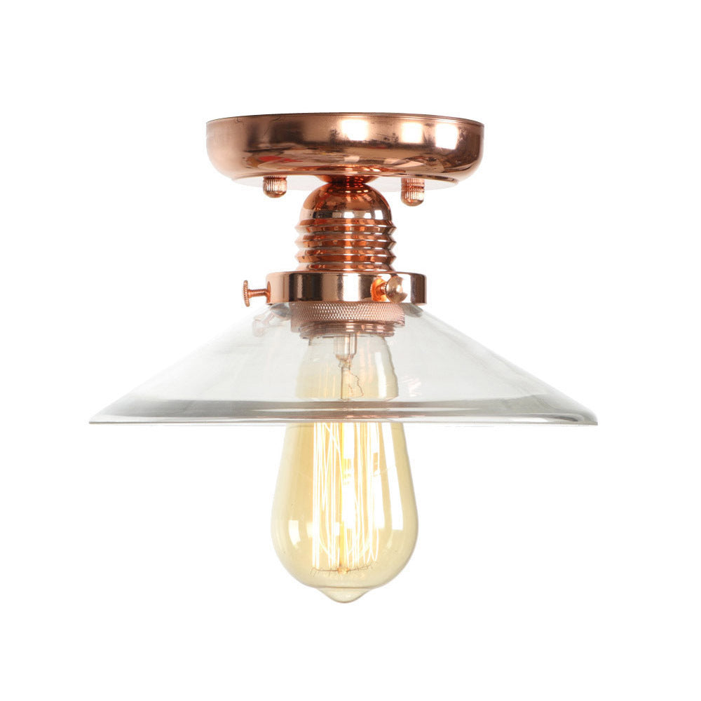 Single Bulb Semi Flush Mount Industrial Cone/Saucer/Wavy Frosted Glass Ceiling Light in Copper Clearhalo 'Ceiling Lights' 'Close To Ceiling Lights' 'Close to ceiling' 'Semi-flushmount' Lighting' 209119